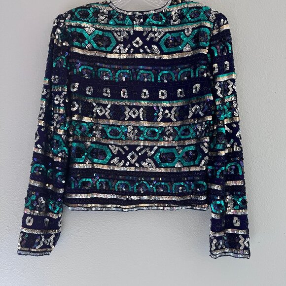New Vtg Holiday Evening Cocktail Jacket M Retro Sequin Beaded - Picture 5 of 12